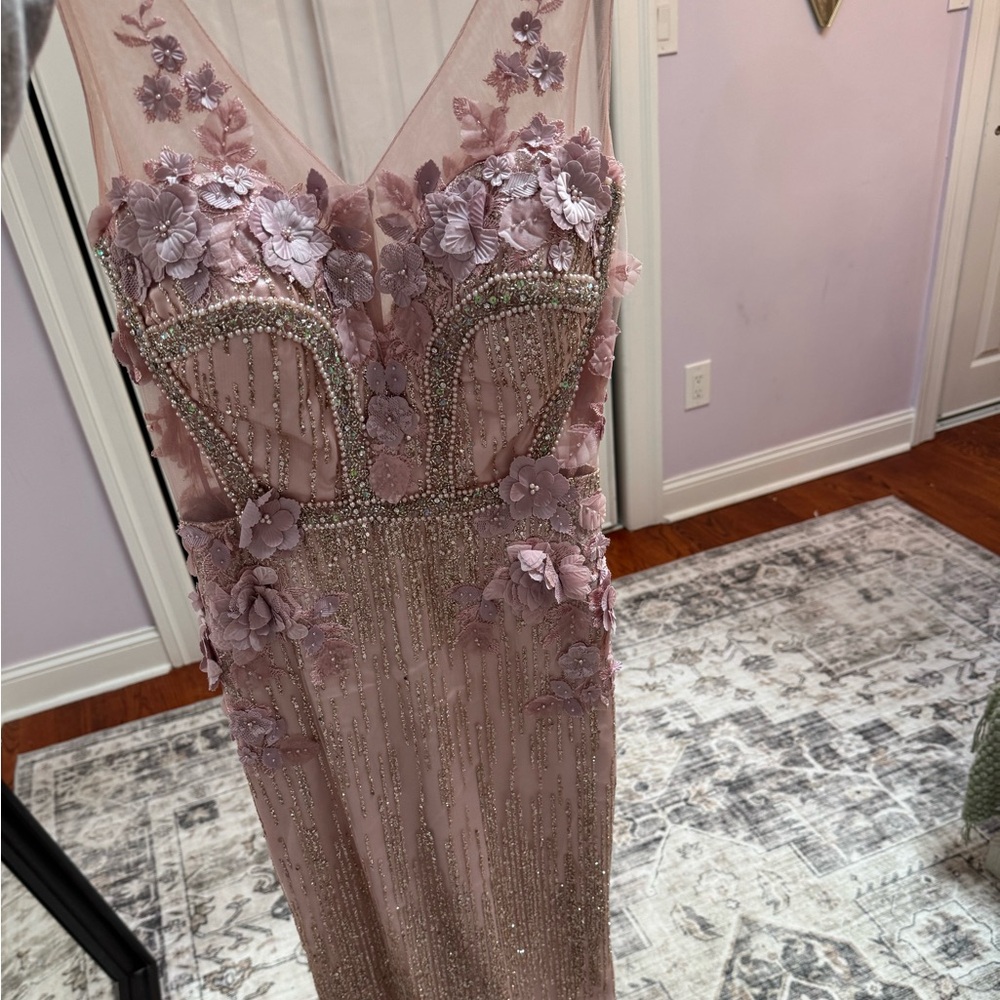 Portia and Scarlett flower appliqué gown